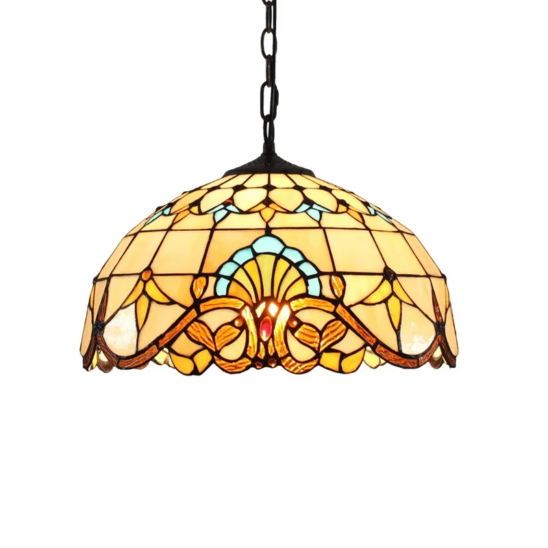 Tiffany Vintage Colored Glass Baroque Restaurant Living Room Bedroom Balcony Pendant Lamp 16 inch 40CM Glass Hanging Light