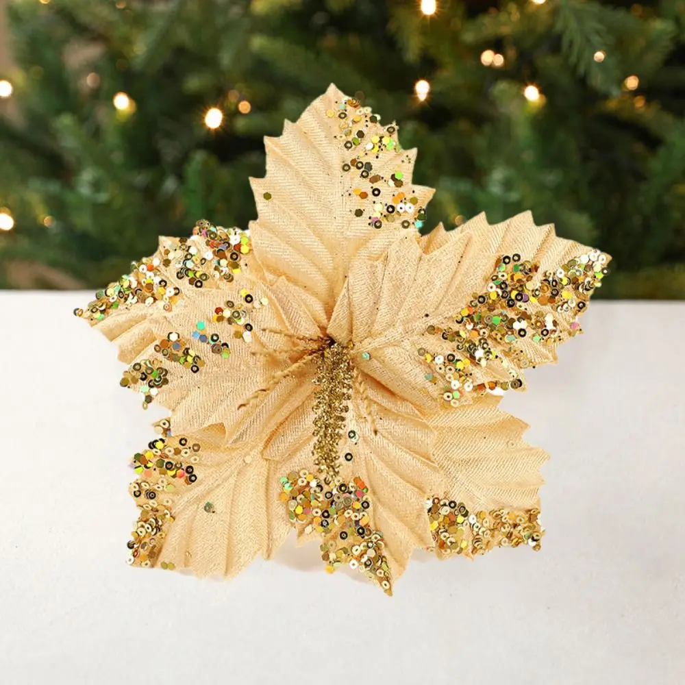 Multi-purpose Handmade Artificial Christmas Flowers Shiny DIY Simulated Sequined Flower Unique Xmas Tree Accessories Wedding