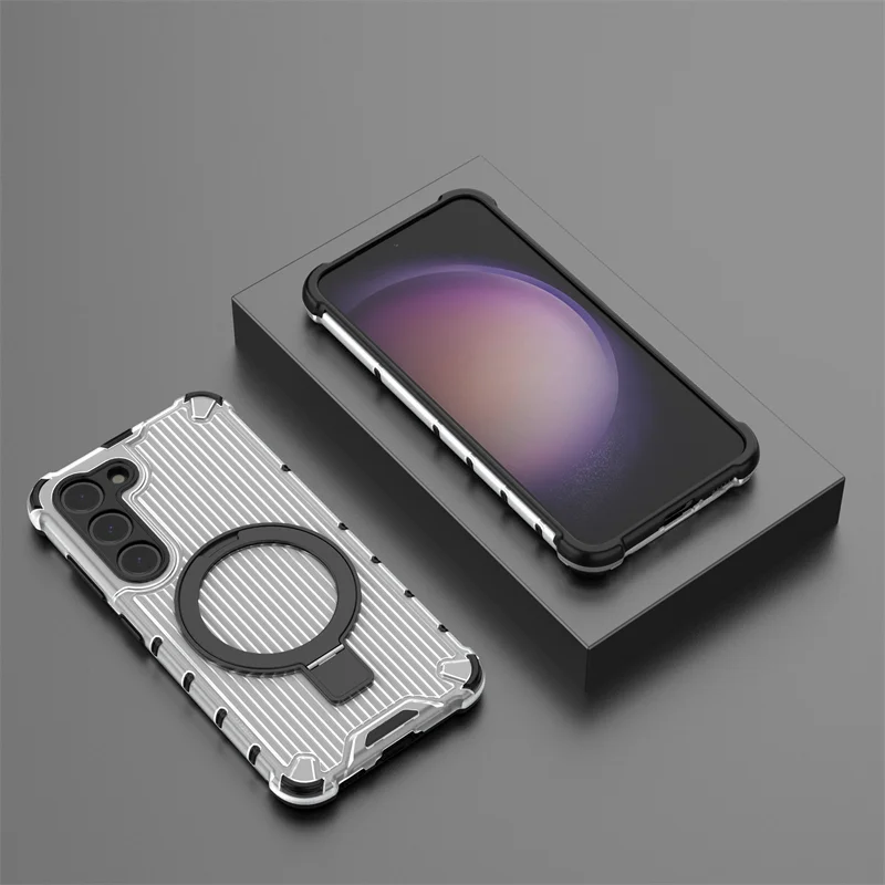 Luxury Magnetic Frosted Phone Case For Samsung A14 A15 A34 A54 A35 A55 A25 Four Corner Shockproof Protective Shell Parts Stand