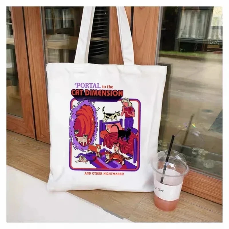

Women's Canvas Shopping Bag Satan Devil Cat Eco Tote Reusable Grocery Large Capacity Shopping Bag Student Schoolbag Gift