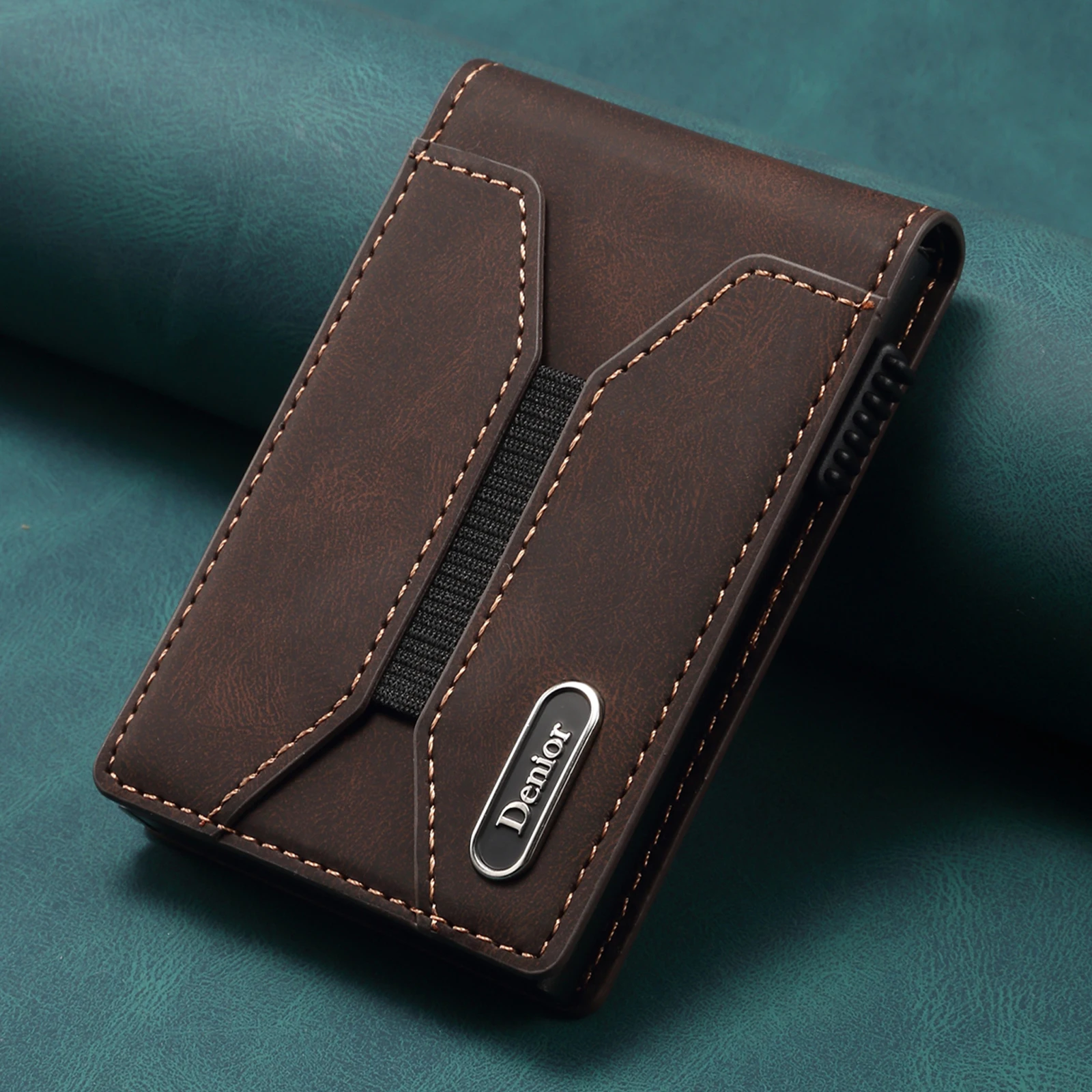 Portefeuille de luxe en Faux cuir avec fente pour carte, couvercle rabattable, boîte à cartes magnétique, appuyez sur le bouton, éjecère automatiquement la carte