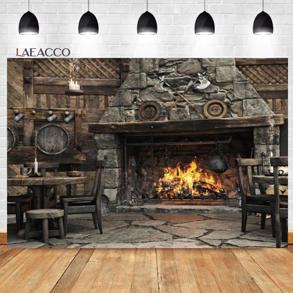 Laeacco Western Old House Kitchen Vintage Fireplace Rural Farmhouse Interior Decor Background Kids Portrait Photography Backdrop