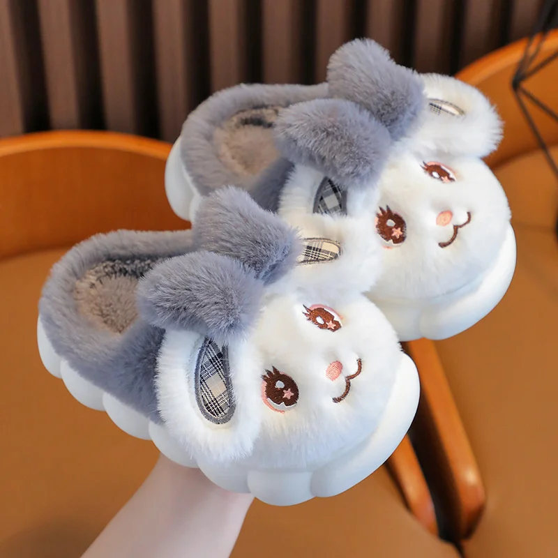 Winter Children Cotton Slippers Girl Boy Kids Cute Thick Fleece Fur Slippers Warm Soft Non-Slip Baby Shoes