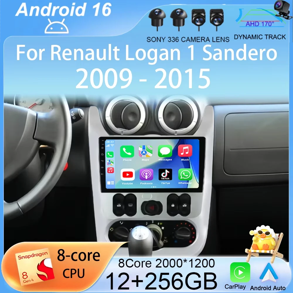 

Android 16 Auto Wireless CarPlay Car Radio for Renault Logan 1 Sandero 2009-2015 Dacia Duster Multimedia Player GPS Stereo 2din