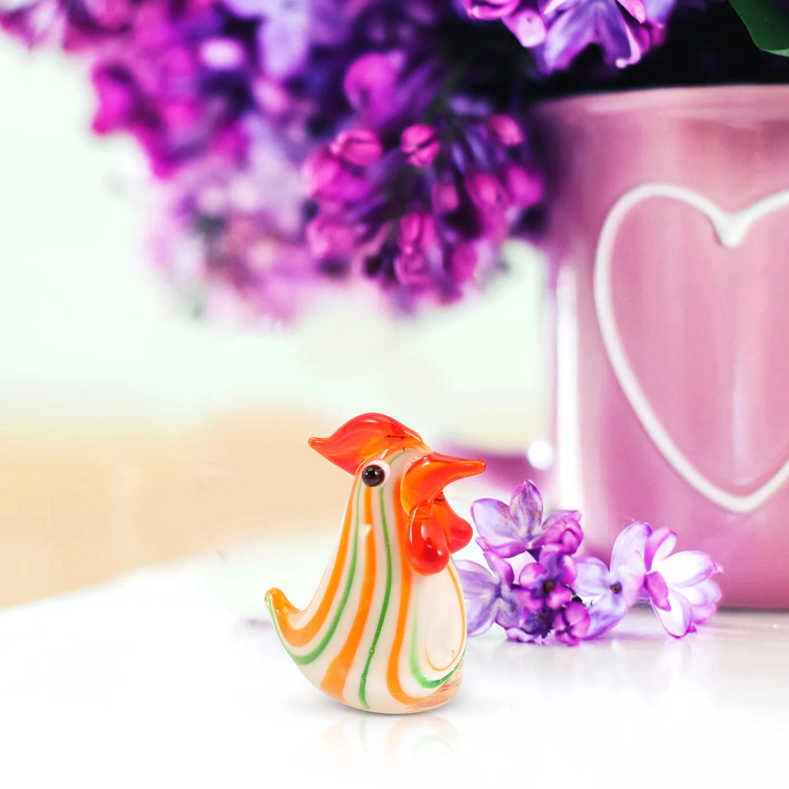 

4Pcs Glass Chicken Decor Small Vivid Craft Ornaments for Home Desktop Garden Indoor Outdoor Decoration Creative Animal Statues