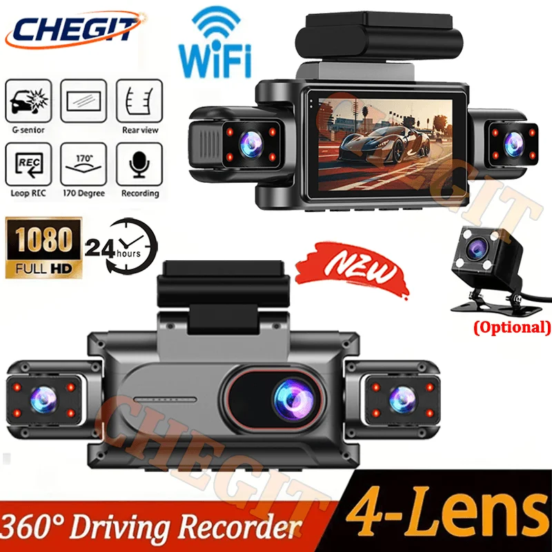 

360°Auto Camera 1080P WIFI Video Recorder DashCam for Car DVR 3/4 Lens Black Box Night Vision 24H Parking Monitor Car Assecory