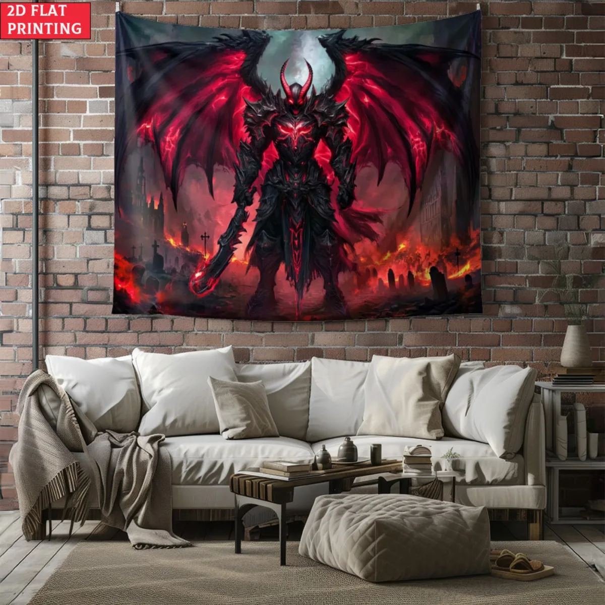 unframed Demon Devil Wings Tapestry Fantasy Dark Fantasy Art Wall Hanging Gothic Horror Decor For Game Room Dungeon Theme