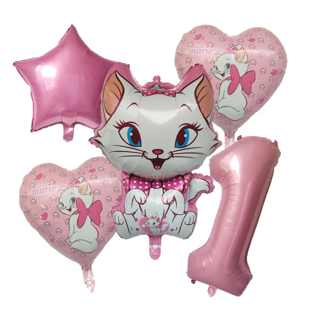 Marie Cat Balloons Rose Pink Girls Birthday Party Balloons Decoration Disney Marie Cat Animal Pet Latex Baloon Baby Shower Decor