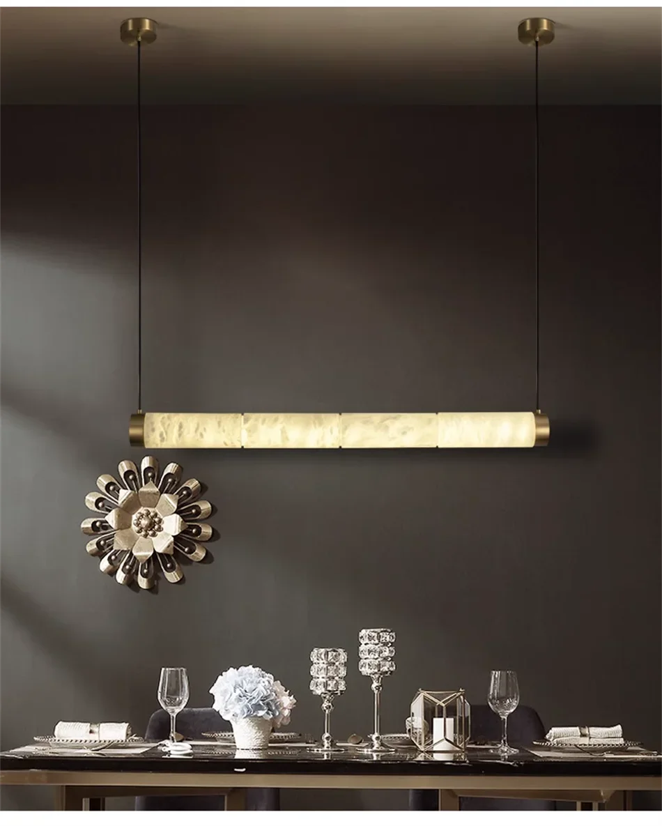 

CX018AR Modernall-copper chandeliers long shaped lamps illuminate living room luxury home decor led marble Hanging light fixture