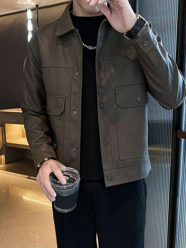 

Мужская мотоциклетная куртка из мягкой кожи в стиле ретро, модная приталенная байкерская куртка с длинными рукавами, двусторонняя, CleanFit