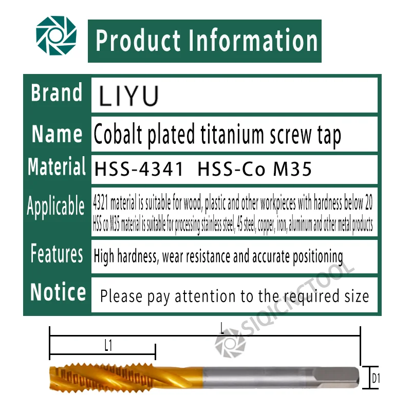SIQICNC Machine Screw Thread Metric Plug Tap Screw Taps M3-M12 Set Kit Screw Thread Tap Drill M3 M4 M5 M6 M8 M10 M12 Machine Tap
