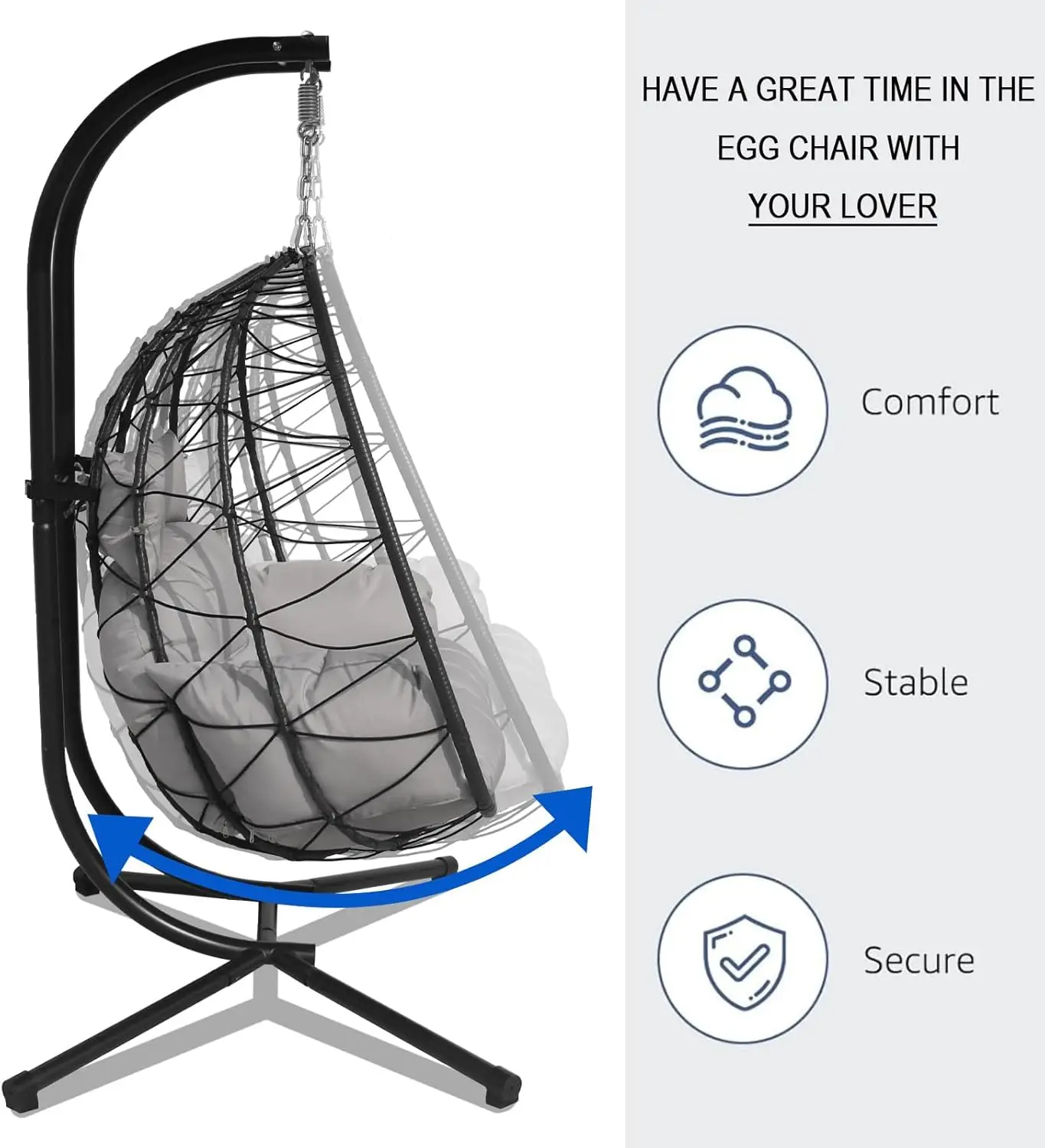 

Double Egg Chair Outdoor, 2 Person Hanging Egg Chair with Stand, Patio Wicker Egg Swing Chair for Garden, Backyard, Balcony, 600