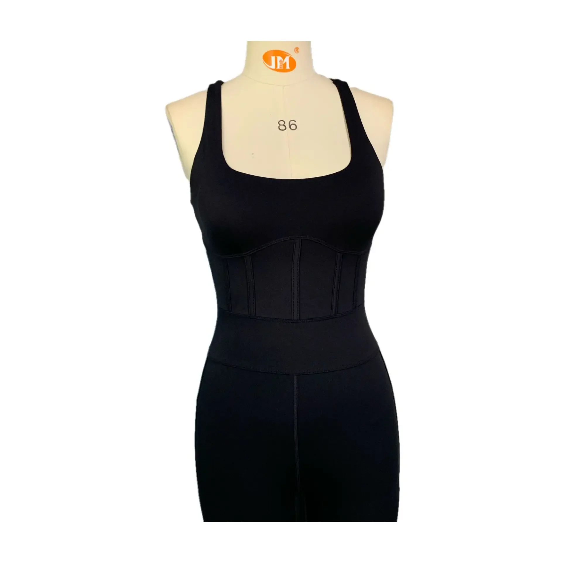 New Sleeveless One-piece Fitness Suit Women's Back Cross Sports Yoga Suit Fishbone Belly Lift Hip Jumpsuit Women's