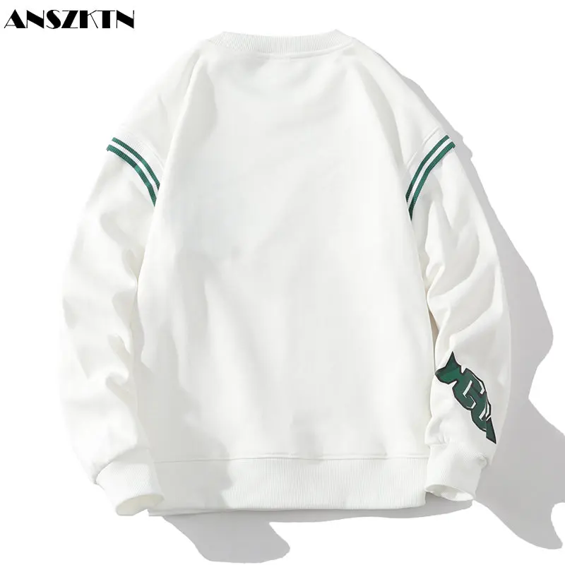 ANSZKTN  Fall trend long sleeved hoodie men's round neck pullover monogram print hoodie