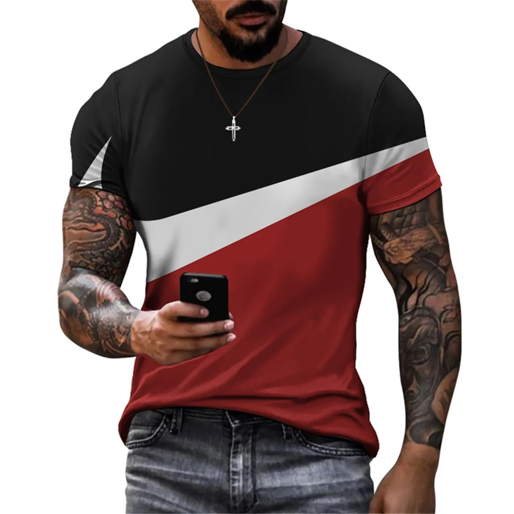 

Summer Men Simple Color Casual Pattern Printed T-Shirt Fashion O Collar Short Sleeve Street Personality Loose Plus Size Top