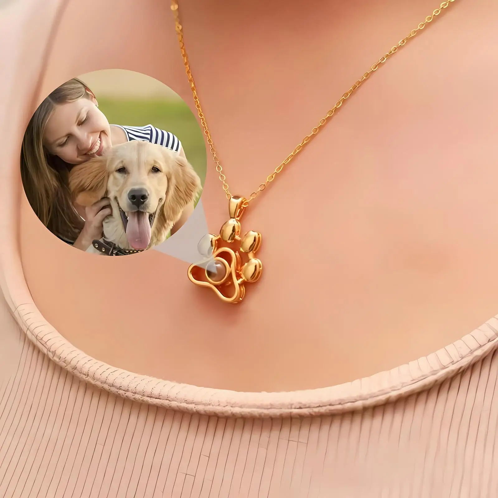 

Personalized Photo Projection Necklace I Love You 100 Languages Dog Paw Memorial Pendant Necklace Custom Photo Dog Paw Necklace