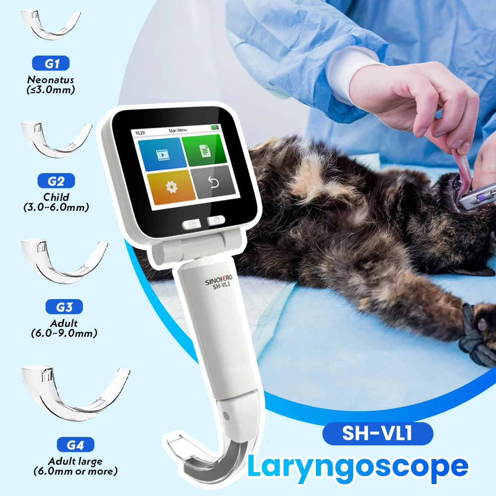 Veterinary Digital Video Laryngoscope with 4PCS Blades Carry Box 3.5