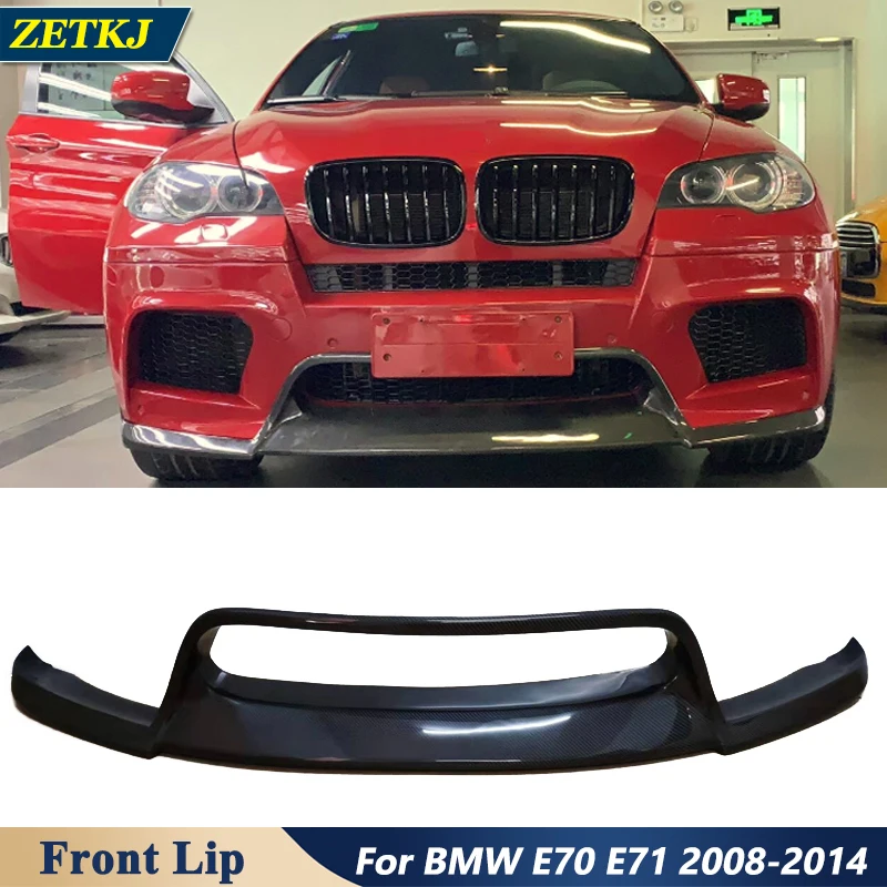 V Style Real Carbon Fiber Car Front Bumper Lip Chin Shovel Refitting For BMW E70 X5M E71 X6M 2008-2014 Styling