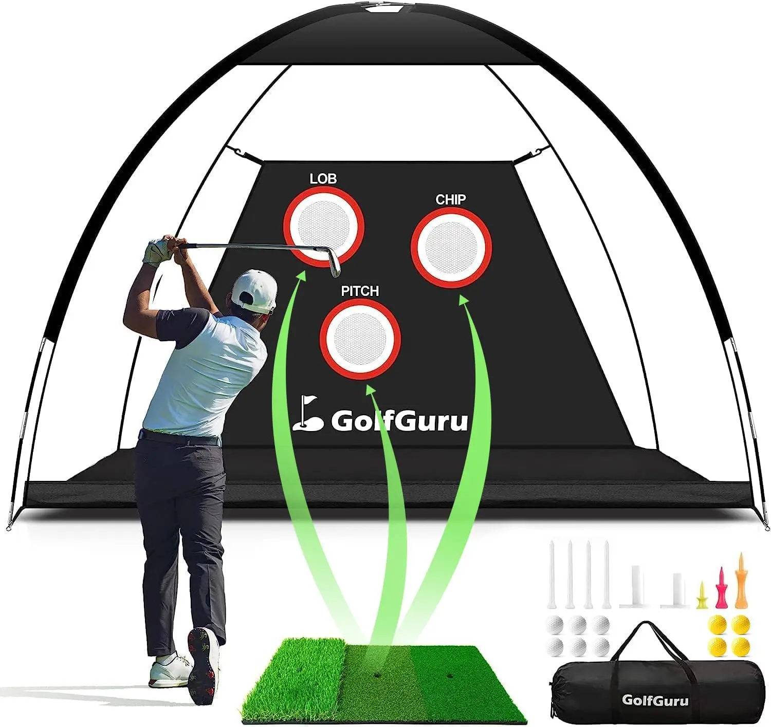 10  Balls, 7 f Tees, 2 Rubber  Tees, Carry Bag,  Net for Backyard Driving Chipping