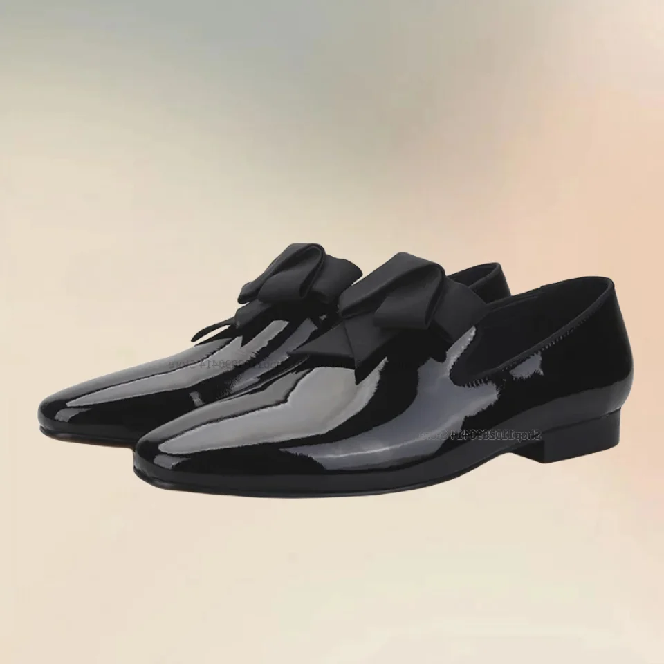 Fliege Dekor schwarz Lack leder Slipper modische Slip auf Männer Schuhe Roman Handwerk Party Bankett plus Größe Männer Kleid Schuhe