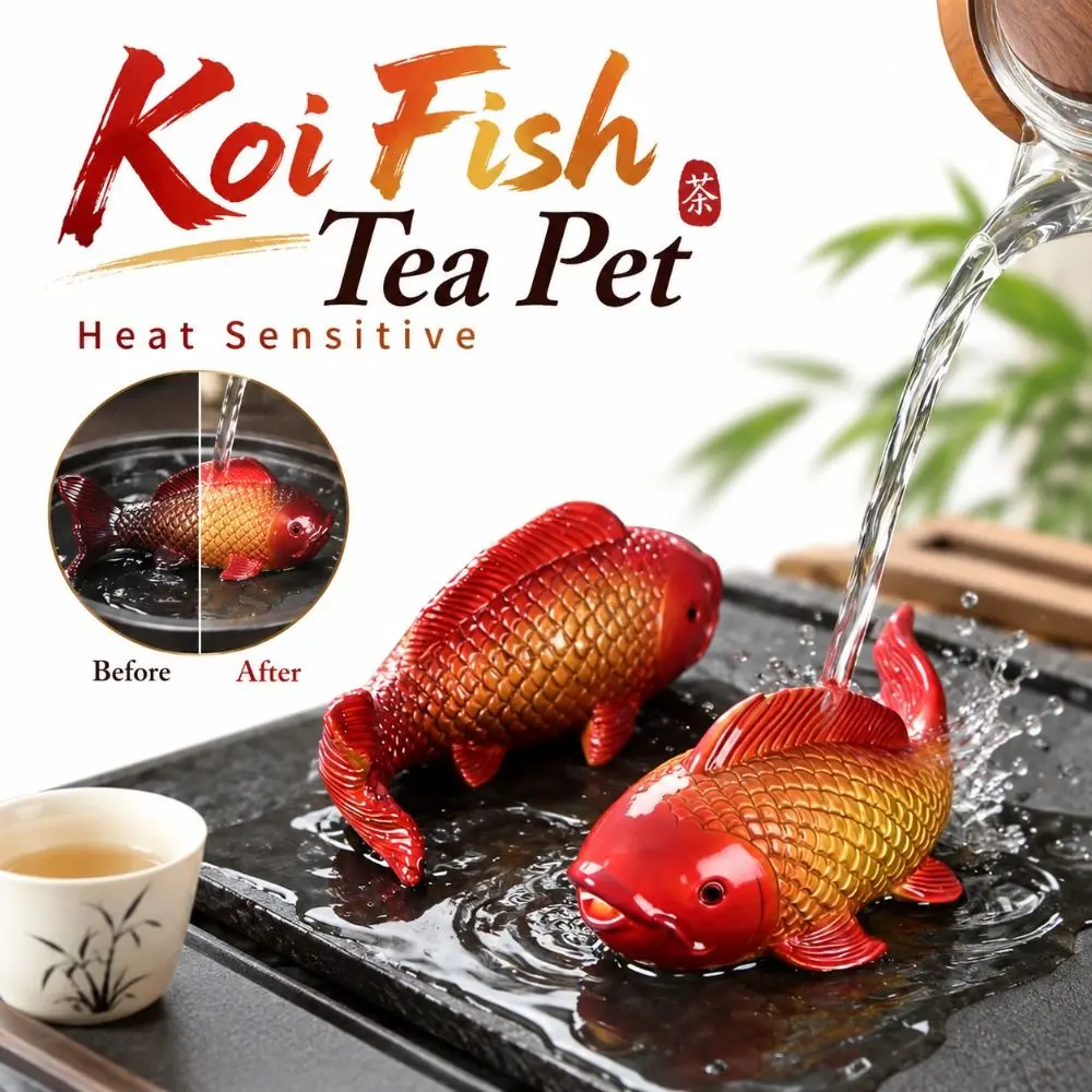 Color Changing Goldfish Tea Table Ornament Heat Sensitive Resin Tea Play Decoration Gold Kung Fu Tea Set