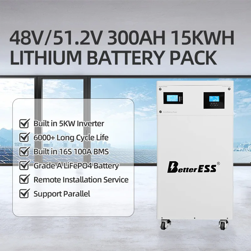 EU US All in One 48V 51.2V 300Ah 15KWh Solar Lithium Battery Built 5KW Inverter Off Gride Home Energy Storage System