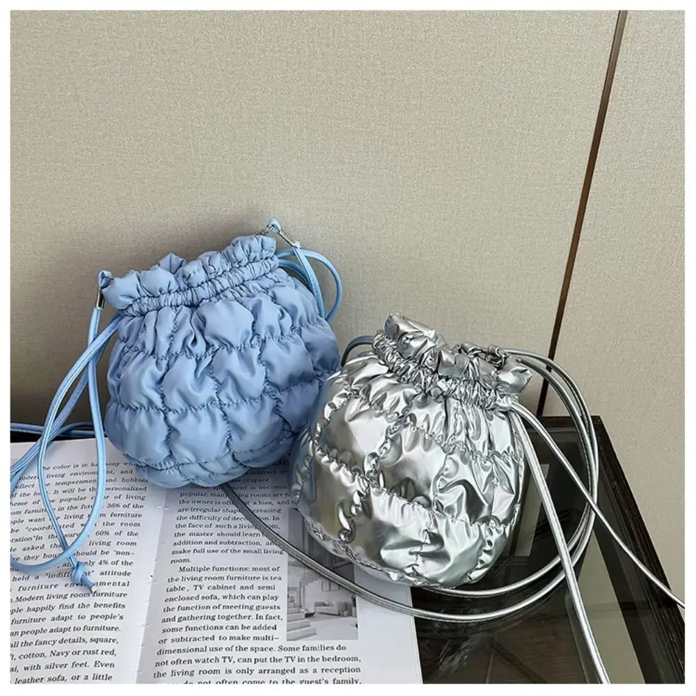 

Модная корейская сумка-ведро на шнурке, сетчатая сумка, нейлоновая сумка на плечо, сумка для мобильного телефона, однотонная женская сумка-облако