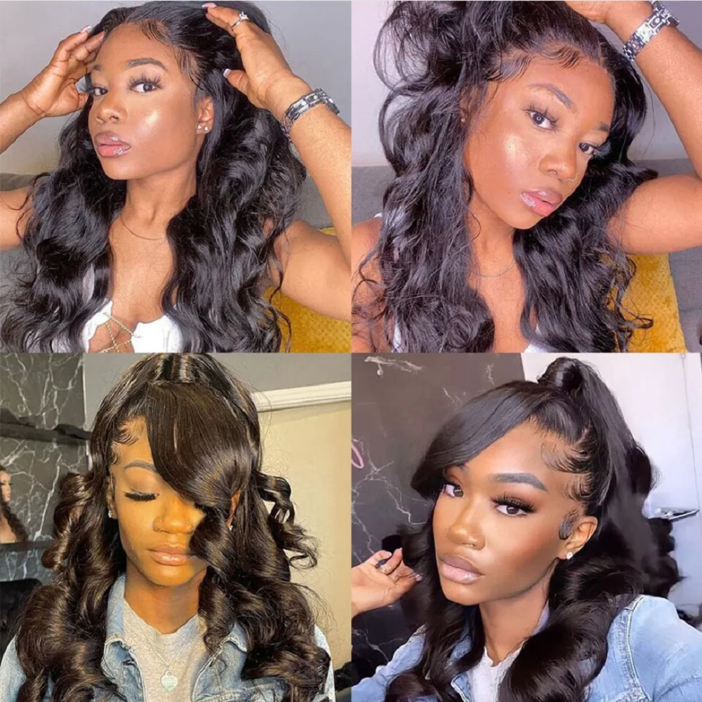 Wig Depan Renda Gelombang Tubuh 13X4 Hitam Alami Rambut Manusia Wig Frontal Renda Transparan HD Pra Pencabutan dengan Rambut Bayi dengan Kepadatan 180%