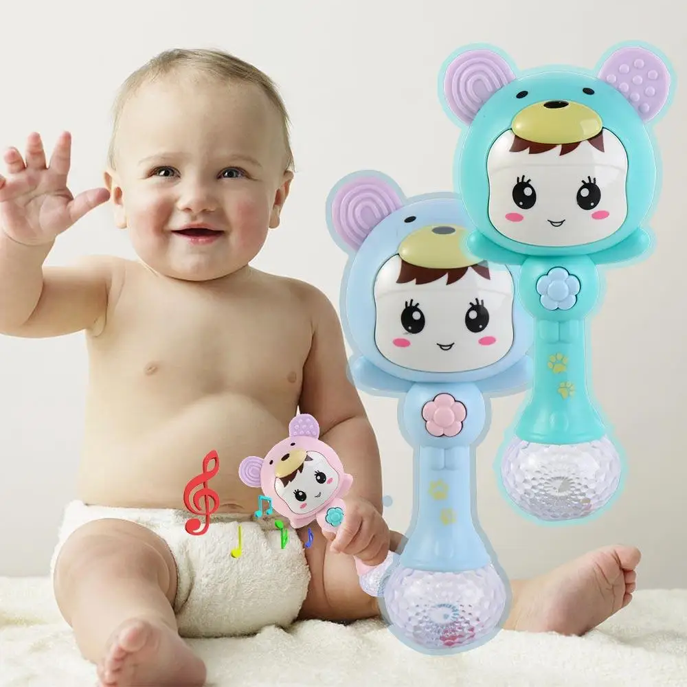 Hochet musical en plastique avec poignée pour bébé, jouet intelligent avec musique et brillance