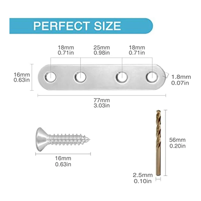 BAAG-14PCS 2.99X0.63 بوصة دعامة مستقيمة من الفولاذ المقاوم للصدأ دعامة مسطحة مناسبة لخزانة مكتب الخشب وخزانة الأدراج