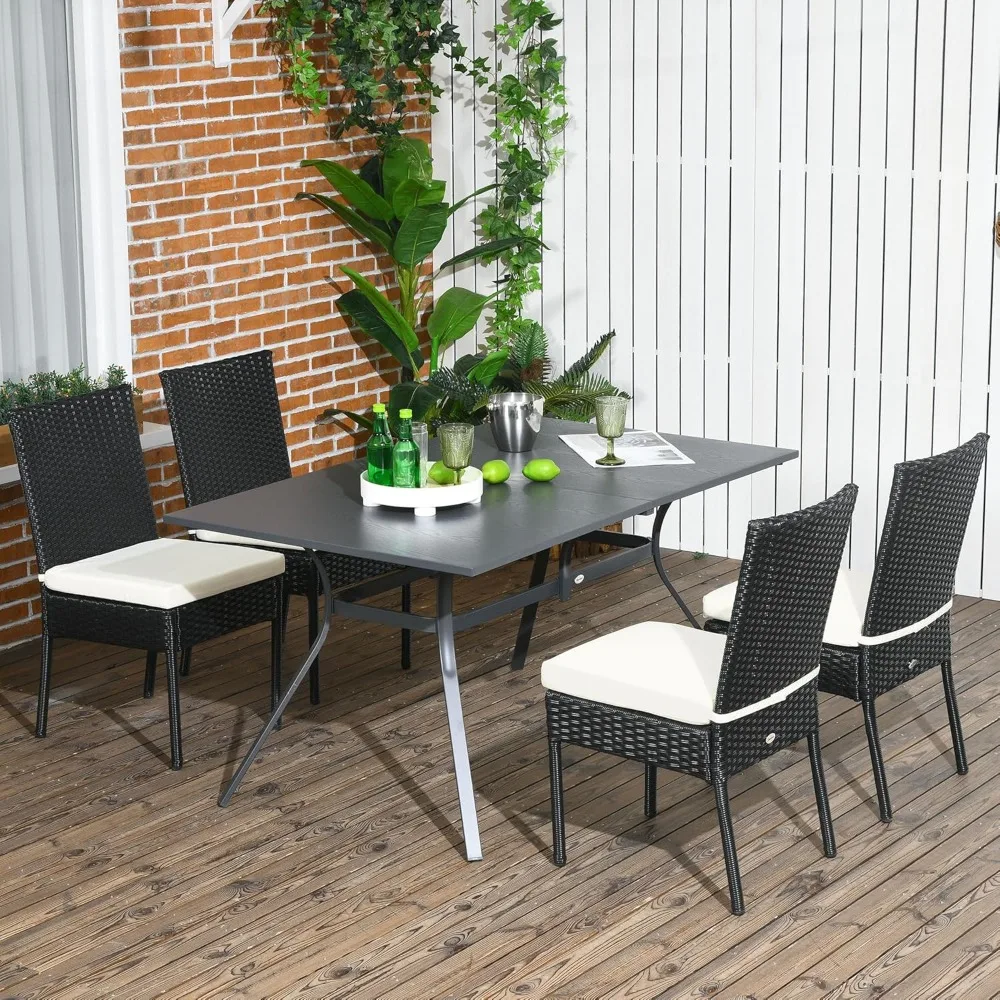 

4 PE Rattan Outdoor Dining Chairs with Cushions, Patio Wicker Dining Chairs with Backrests, Customized
