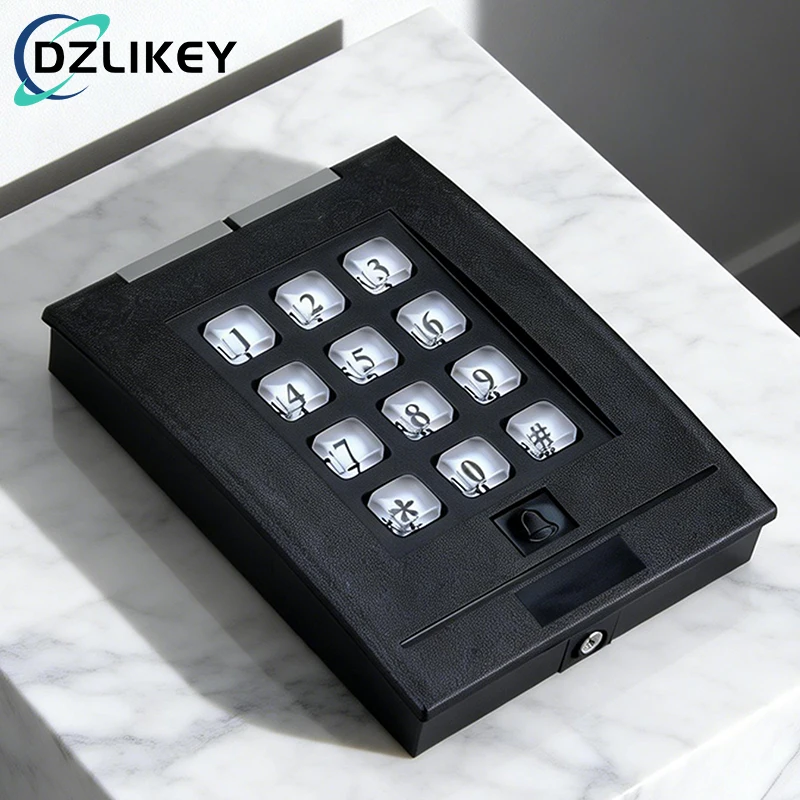 13.56MHz NFC Access Control Keypad with Doorbell, Proximity IC Wiegand RFID Card Reader, Black ABS, Anti-Metal, RS485/RS232/TTL