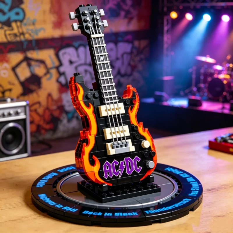 Kit de construcción DIY de guitarra AC/DC, modelo de bloques de construcción, decoración para la colección del amante del rock, decoración para el hogar.
