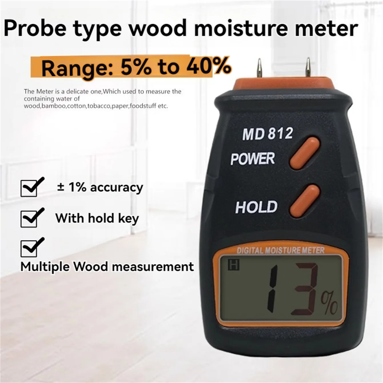 MD812 Digital Wood Moisture Meter With LCD Display Two Pins Humidity Tester Timber Damp Detector Moisture Tester