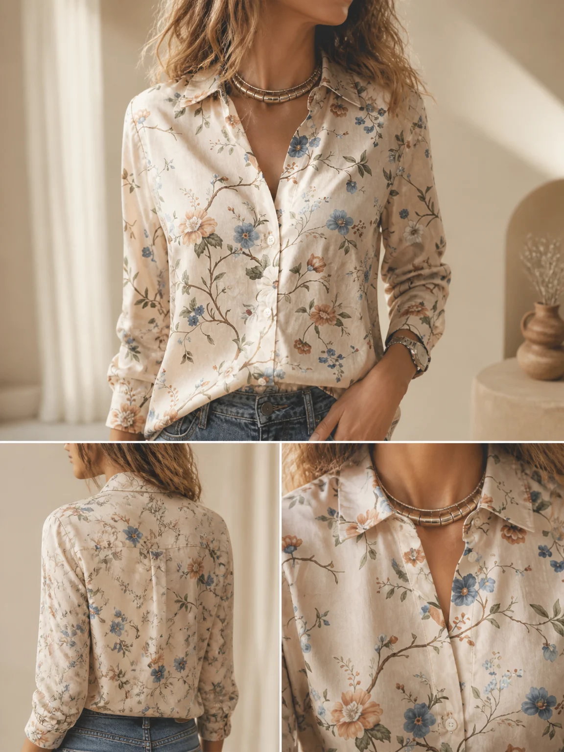 2026Soft Loose Long Sleeve Collared Top, Ladies Turn Down Collar Elegant Shopping Daily Outfit