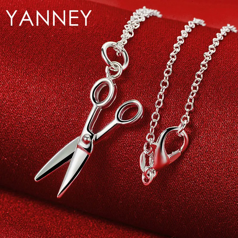 Fine 925 Sterling Silver 16-30 cali proste nożyczki naszyjnik dla kobiet moda męska biżuteria ślubna na prezent impreza boże narodzenie