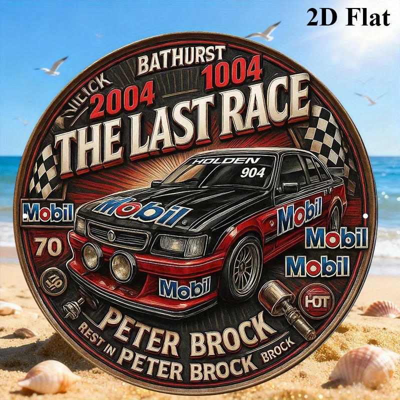 Vintage Peter Brock 2004 Bathurst 2D Round Aluminum Sign, 20.32cm Race Decorative Plaque for Garage Bar