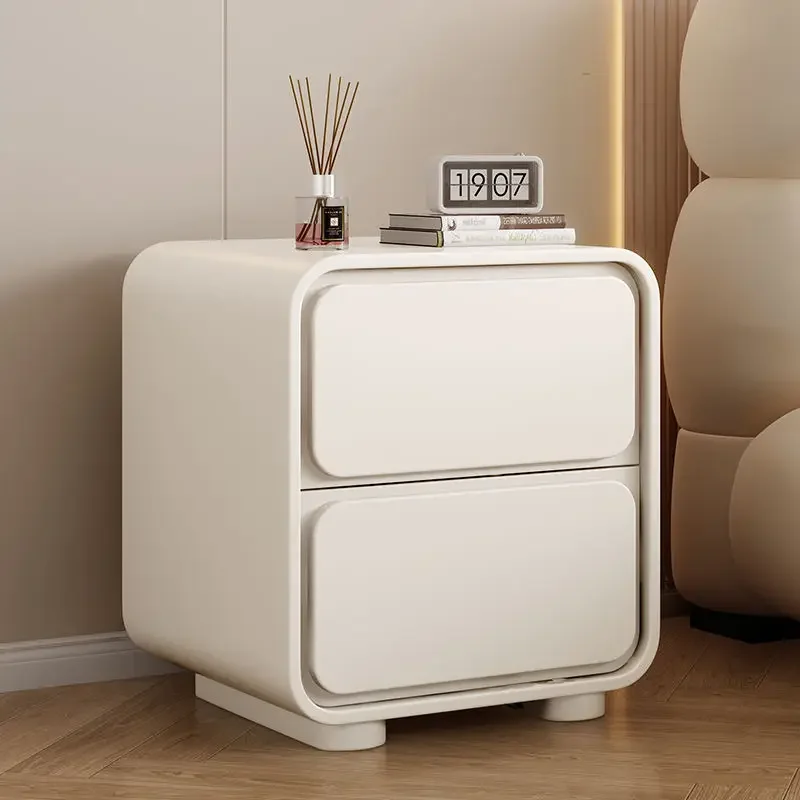 

Cream Style Bedside Cabinet Leather Simple Modern Small Bedroom Solid Wood Installation-free Storage Cabinet Nightstands Mesas