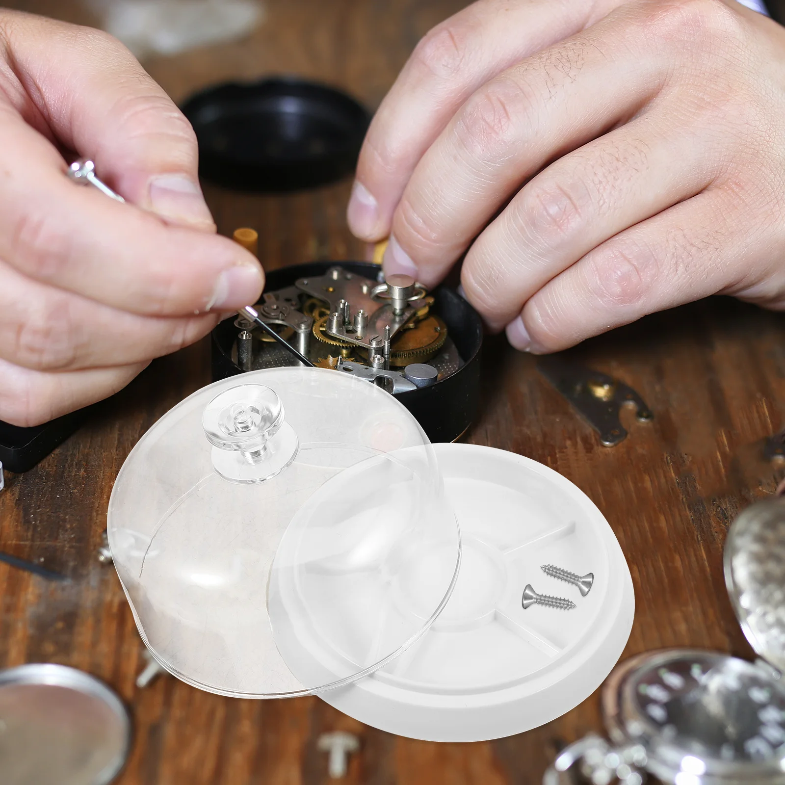 

Watch Parts Storage Box With Dome Cover Watch Movement Tray Organizer For Watchmaker Repair Tools Storage Case