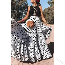Polka Dots Print Skirt Women 2024 Spring Summer New Fashion Folds Patchwork Multilayer Loose Long Skirts Casual Ladies Clothing