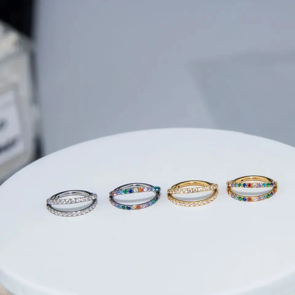Fashionable High Quality Titanium Hoop Nose Ring Ear Cartilage Tragus Earrings Zircon 18K Gold Plated Jewelry Body Piercing