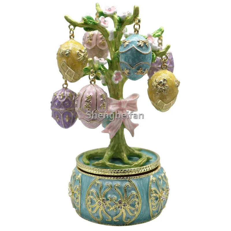 

Easter Egg Faberge egg Hand Painted Trinket Box Tree Egg Ornaments With Music Swan Lack Birthday Gift ,Home Decoration