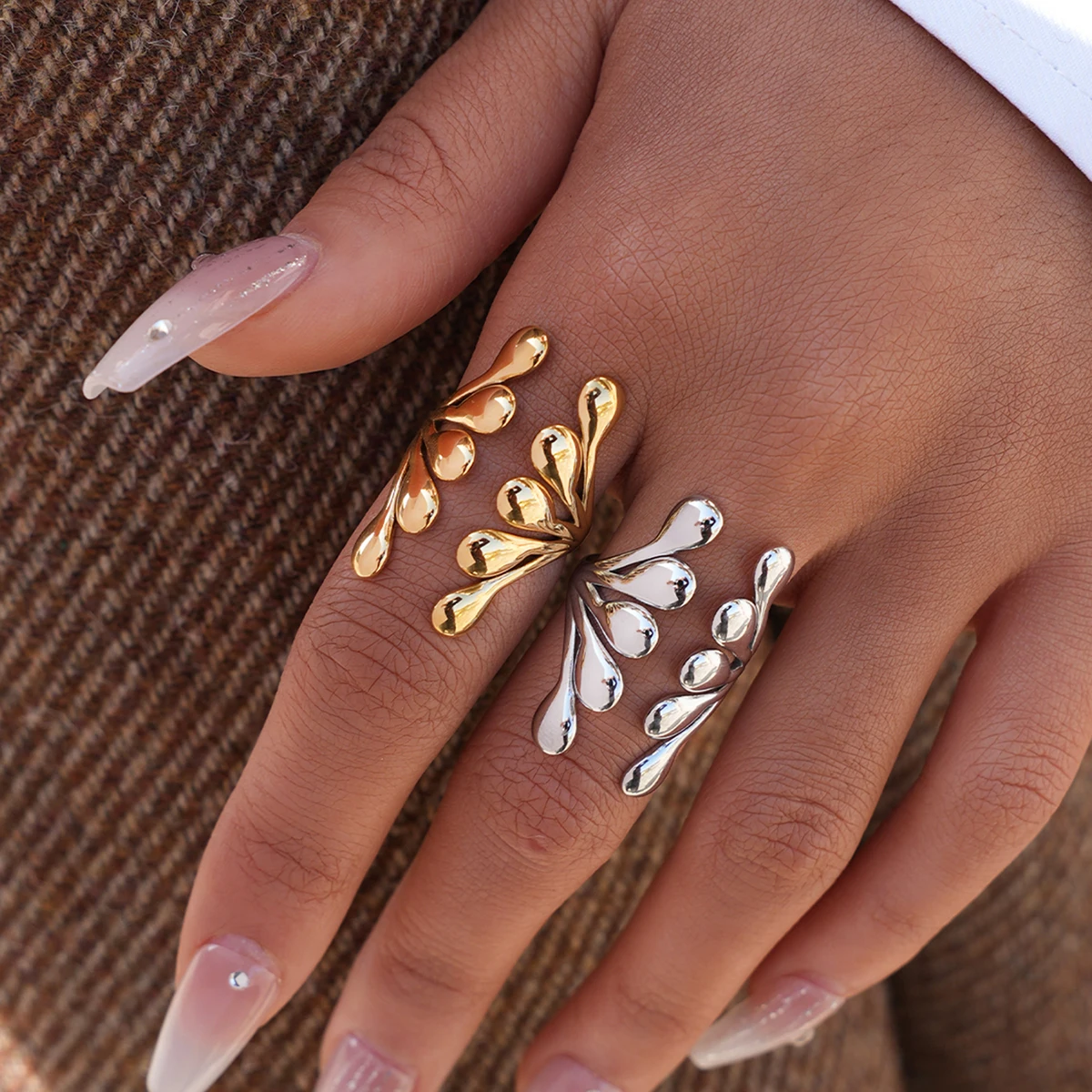 New 18K Gold PVD Plated Stainless Steel Metal Geometric Adjustable Creative Ring Women Daily Fashion Jewelry Accessories view 4