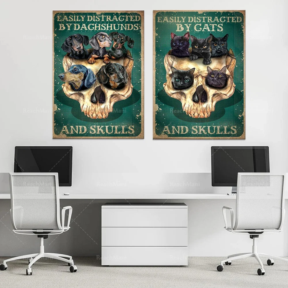 Dachshund and skull distressed poster, skull and dachshund lover Halloween gift