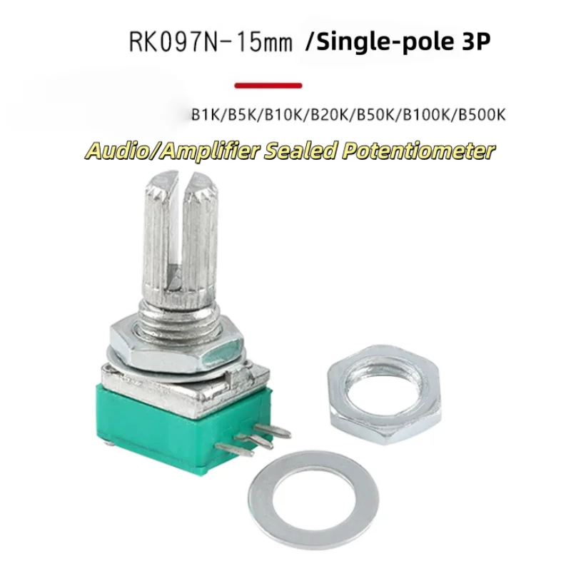 10Pcs/Lot Rk097N Single-Unit B1K/5K/10K/20K/50K/100K/500K Amplifier/Audio Sealed Potentiometer 3-Pin