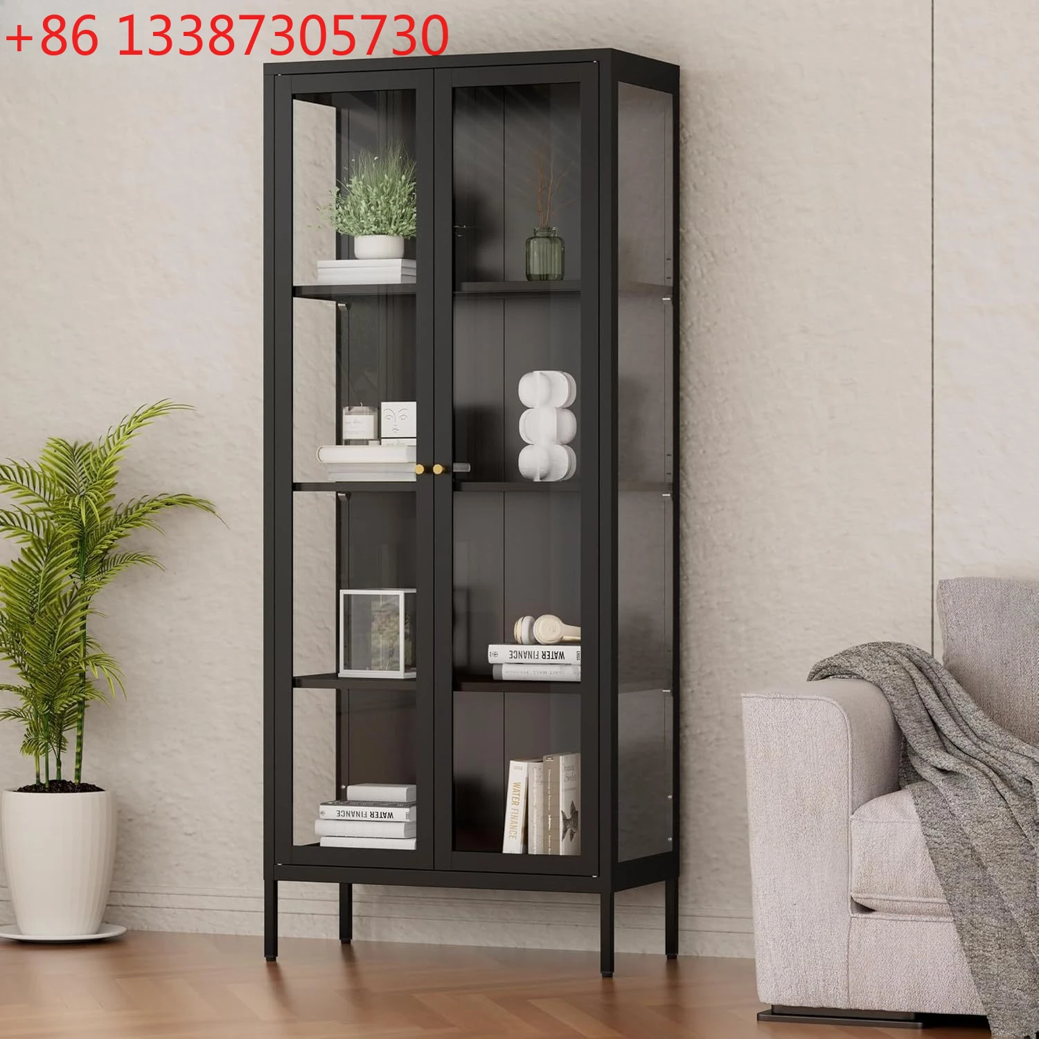 

Высокий шкаф с дверцей, витрина для коллекционных предметов, черный цвет