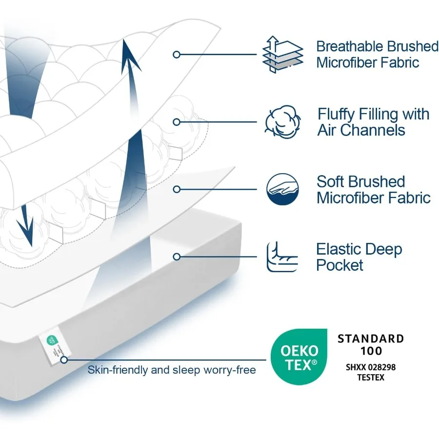 وسادة مرتبة كاليفورنيا كينج لراحة ممتازة وتبريد وسادة قطيفة بتصميم علوي مع ملء بديل فائق النعومة