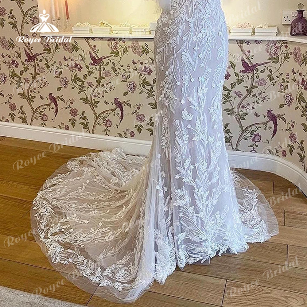 Luxury Lace Mermaid Wedding Dresses 2023 Sexy Deep V Neck Vestidos Civil Appliques Bow Bridal Gown For Women Boho Robe De Mariée