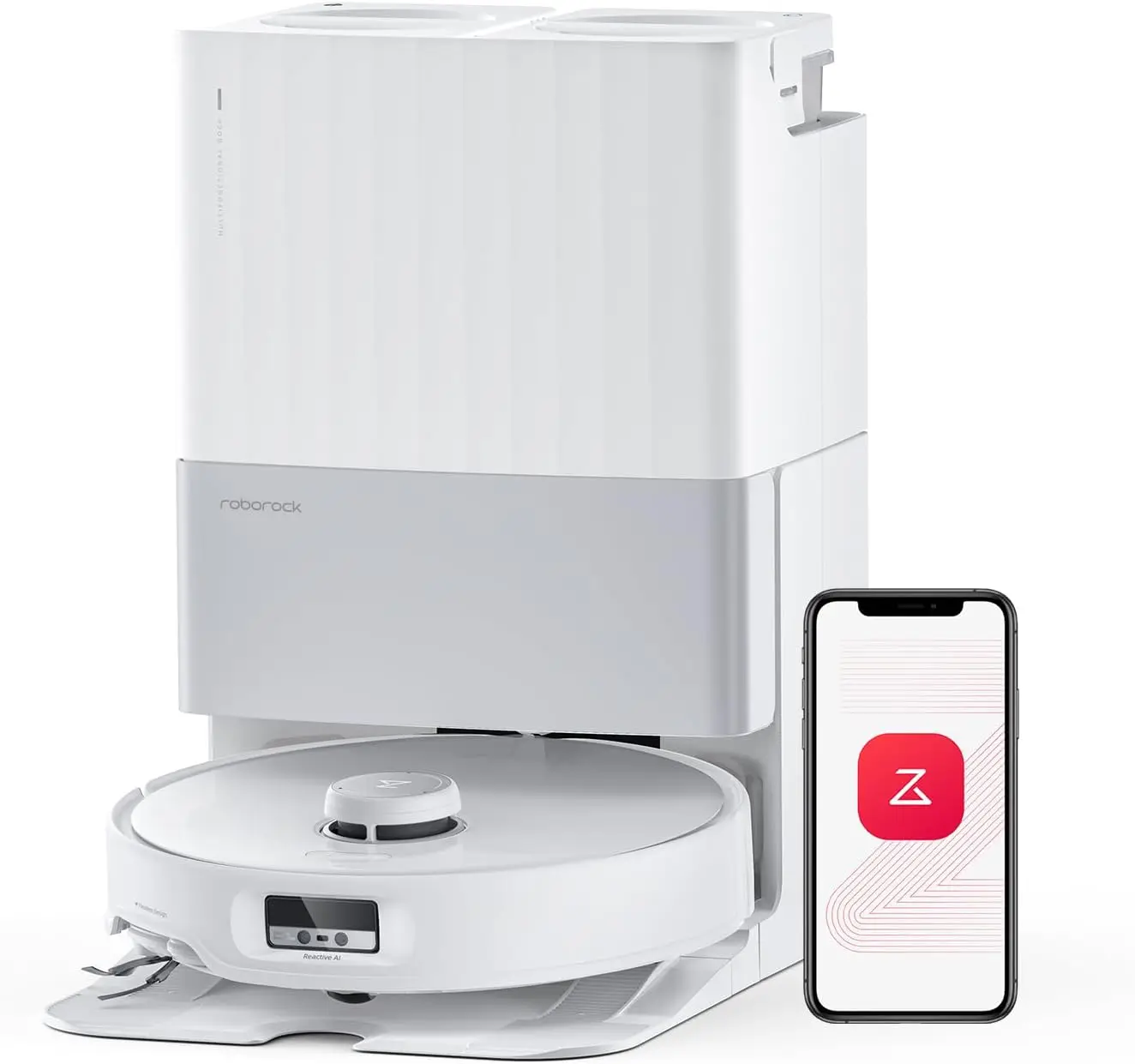 roborock Qrevo Edge ロボット掃除機とモップ、ゼロもつれ、フレキシアーム アーク サイド ブラシ、アダプティリフト シャーシ、温水モップ洗浄乾燥