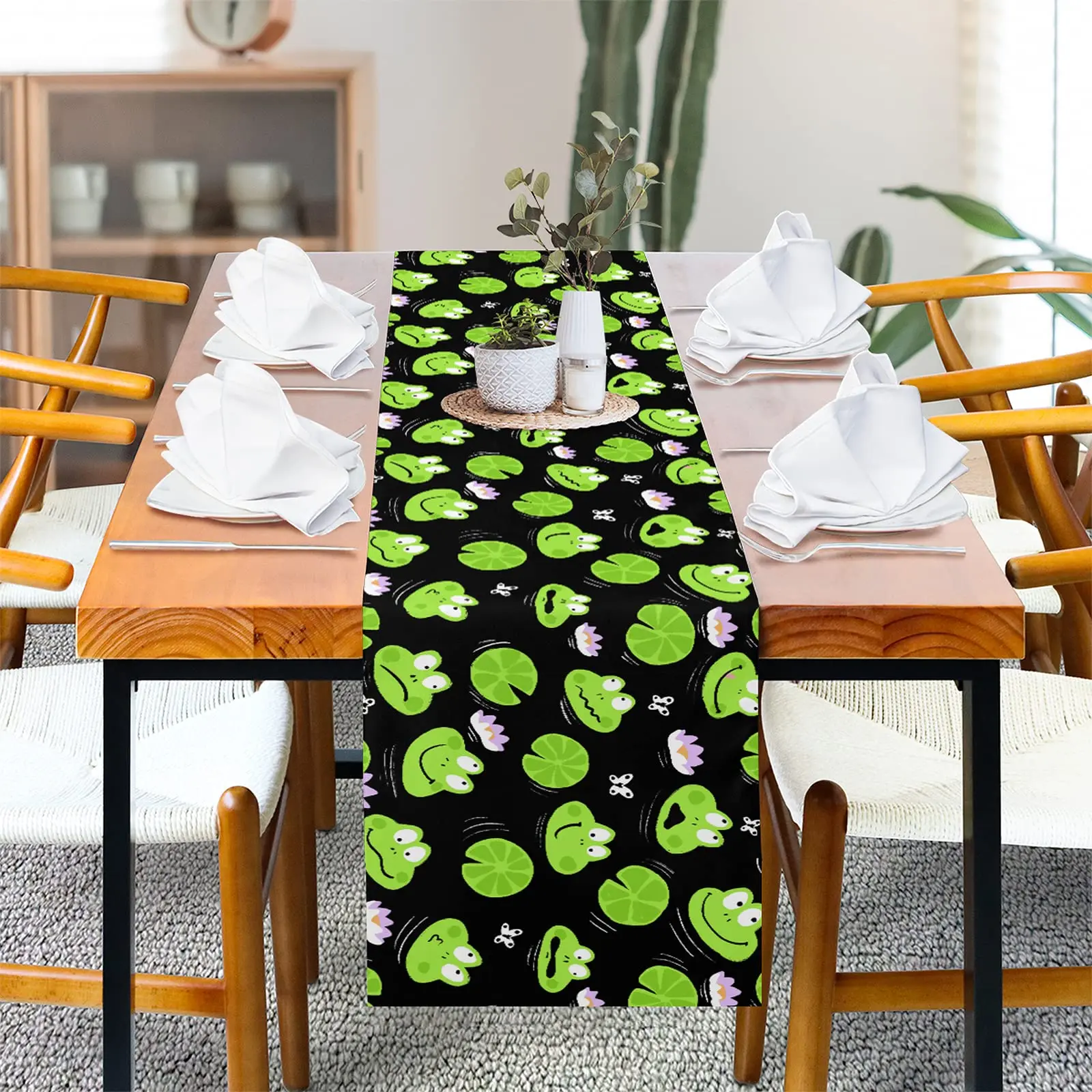 

Frog Table Runner Farmhouse Dresser Funny Table Cloth Table Center for Party Kitchen Dining Wedding Indoor Outdoor Decor